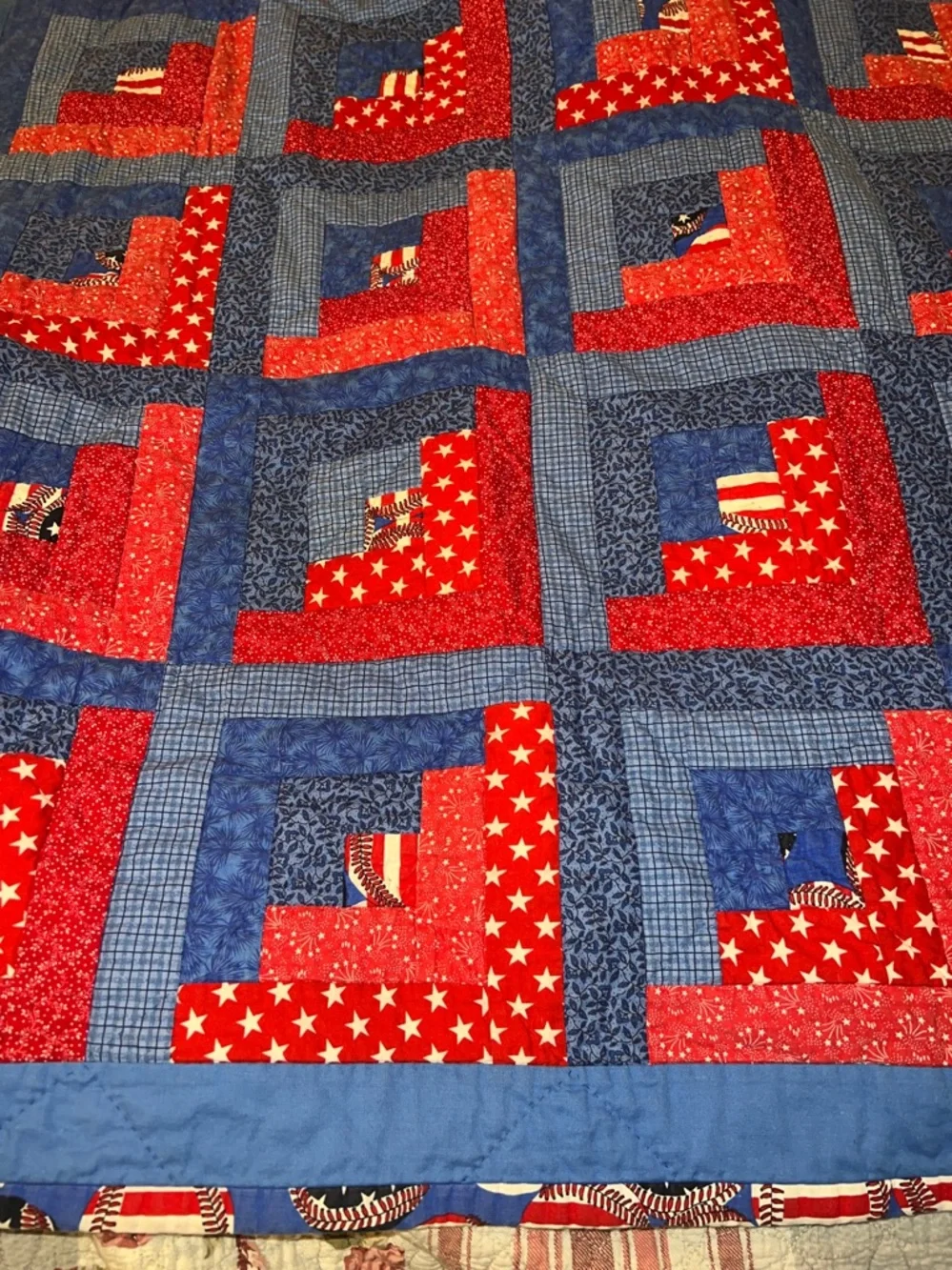 Handmade reversible patriotic throw quilt 52” x 38”